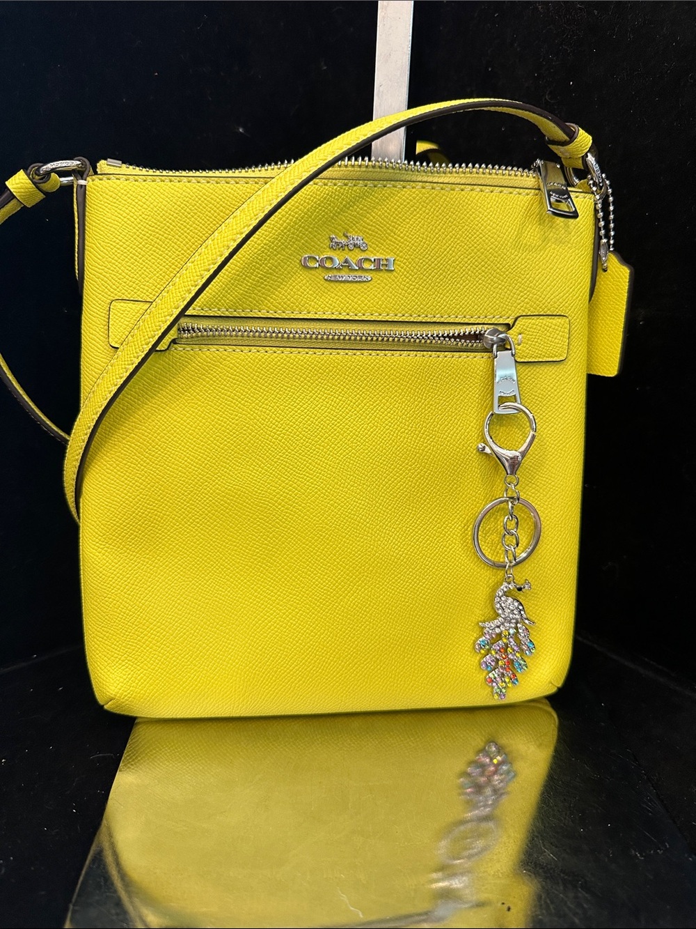 Coach 2023 Yellow Saffiano Crossbody Bag with Charm